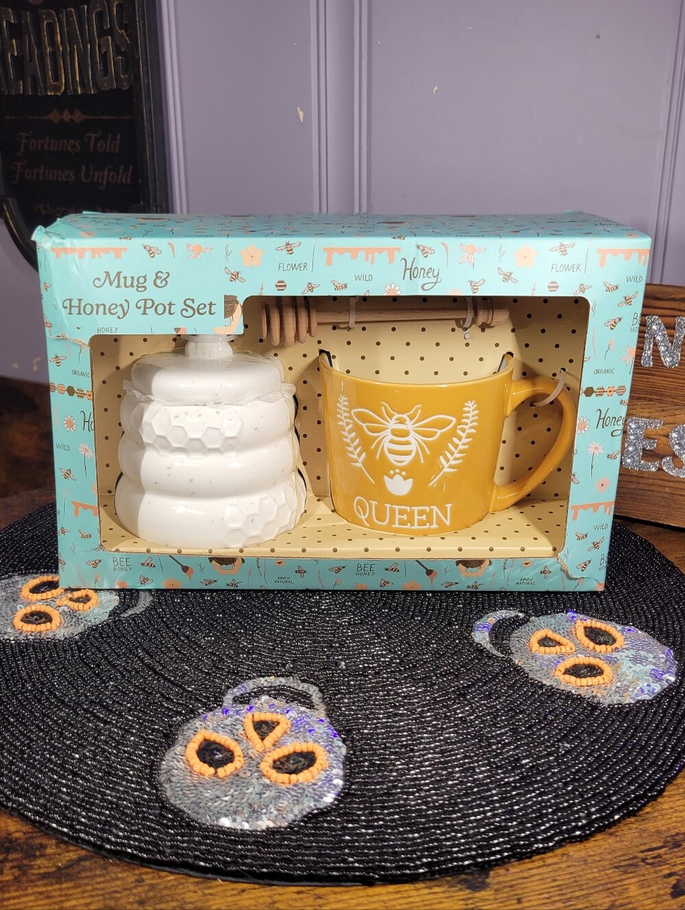 Queen Honey Mug & Honey Pot Set - Yellow and White